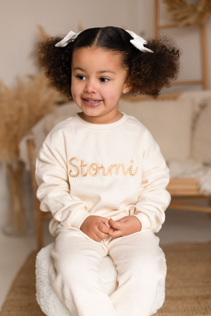 Unisex Cream Personalised Waffle Knit Loungewear