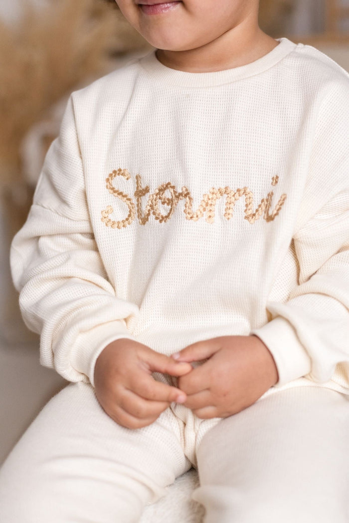 Unisex Cream Personalised Waffle Knit Loungewear