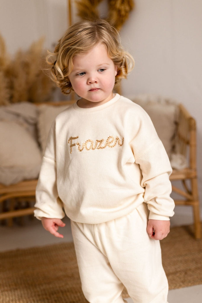 Unisex Cream Personalised Waffle Knit Loungewear