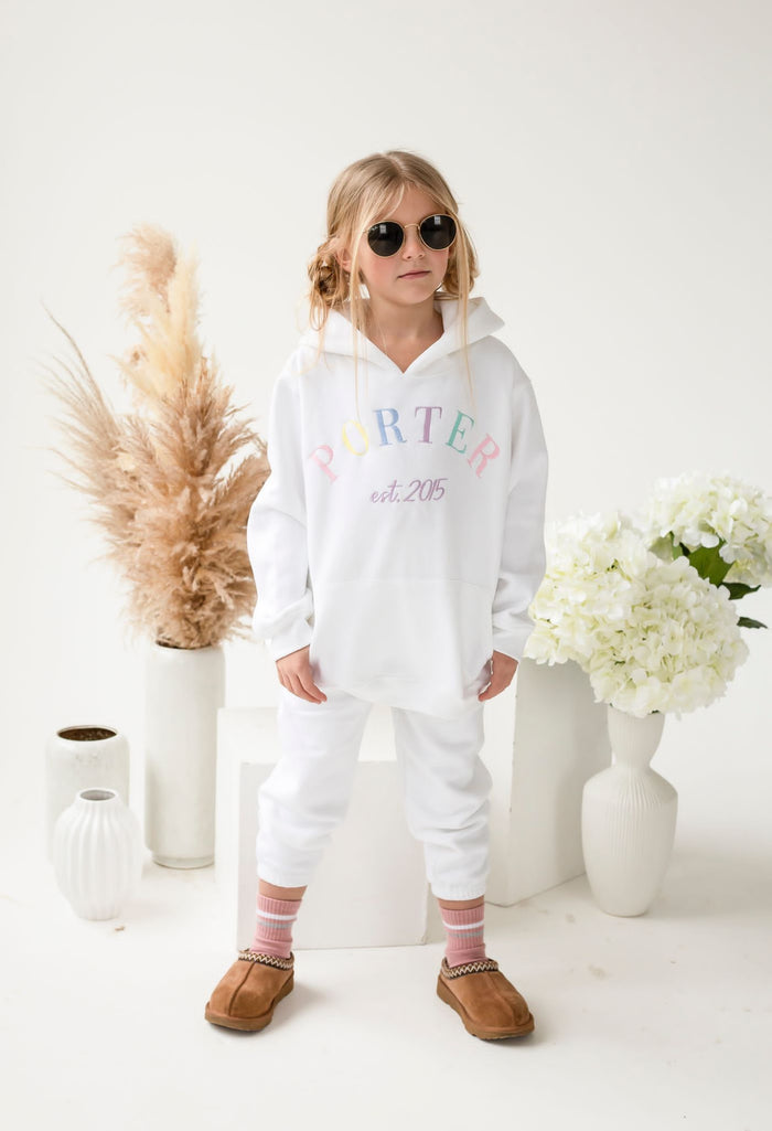 Unisex White Personalised Est Hooded Tracksuit