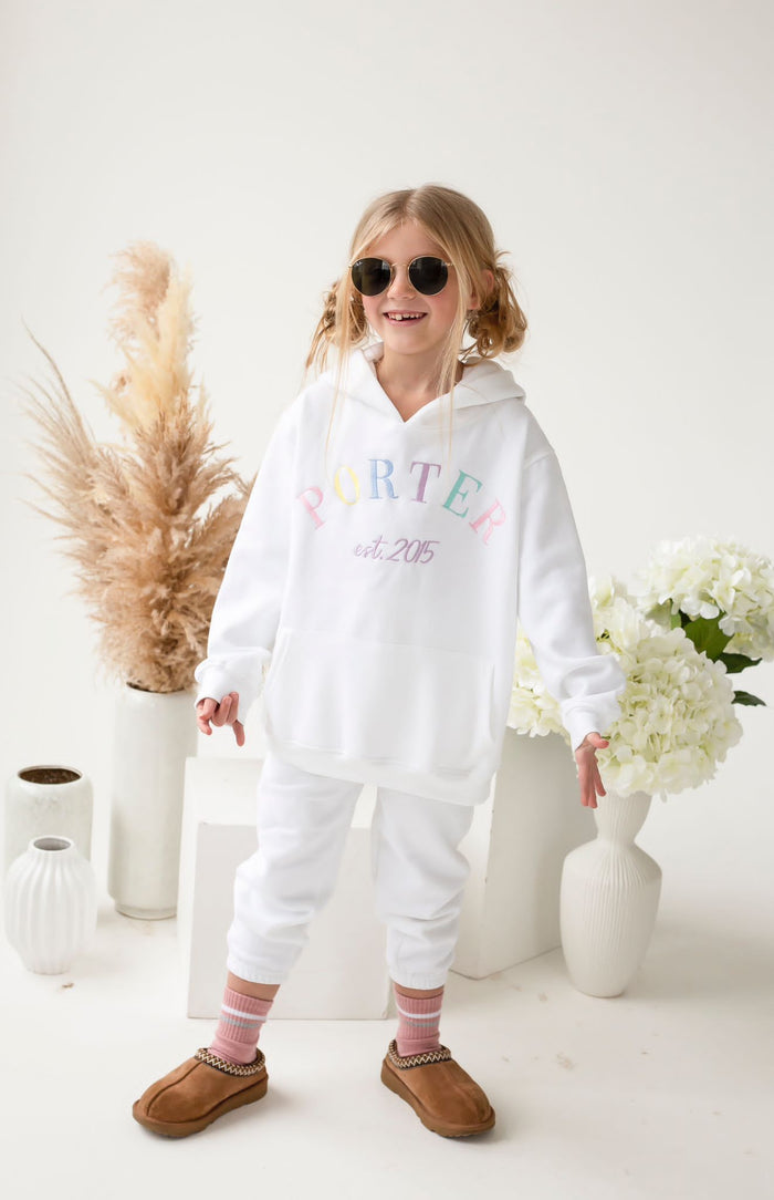 Unisex White Personalised Est Hooded Tracksuit
