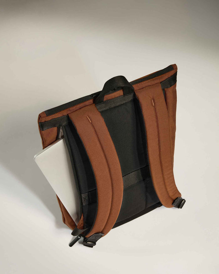 a brown and black backpack