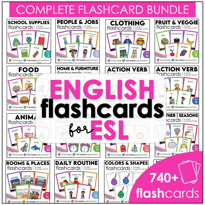Vocabulary Flashcard Bundle for ESL ELL ELD - Task Card - Flash Card Toolkit - Hot Chocolate Teachables