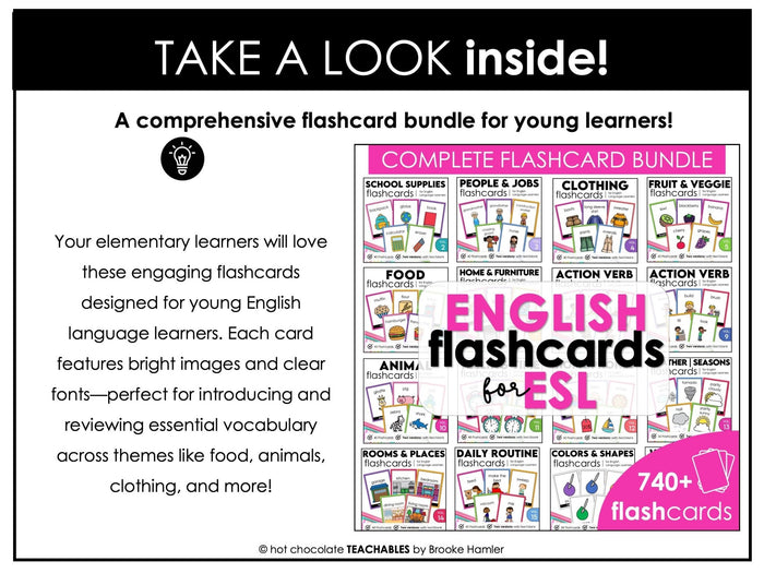 Vocabulary Flashcard Bundle for ESL ELL ELD - Task Card - Flash Card Toolkit - Hot Chocolate Teachables