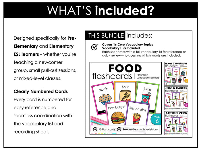 Vocabulary Flashcard Bundle for ESL ELL ELD - Task Card - Flash Card Toolkit - Hot Chocolate Teachables
