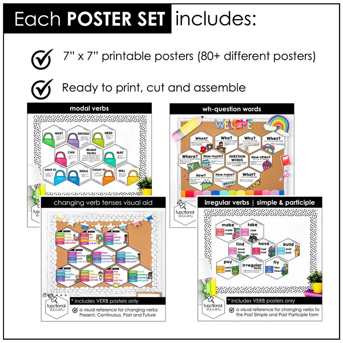 WH Question Word Posters / Verb Tense Posters : ESL Grammar Poster Set - Hot Chocolate Teachables