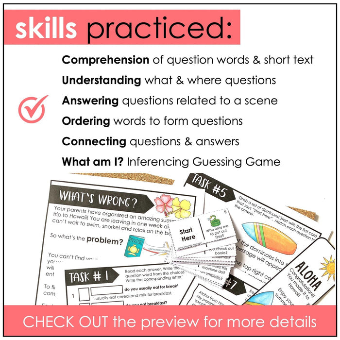 WH Question Escape Activity for ELL, EFL, ESL / Question Word Comprehension - Hot Chocolate Teachables
