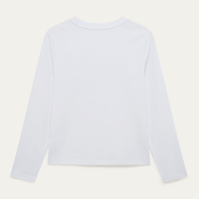 White long-sleeve shirt on a light gray background