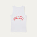 White tank top with red 'Heatwave' text on a white background