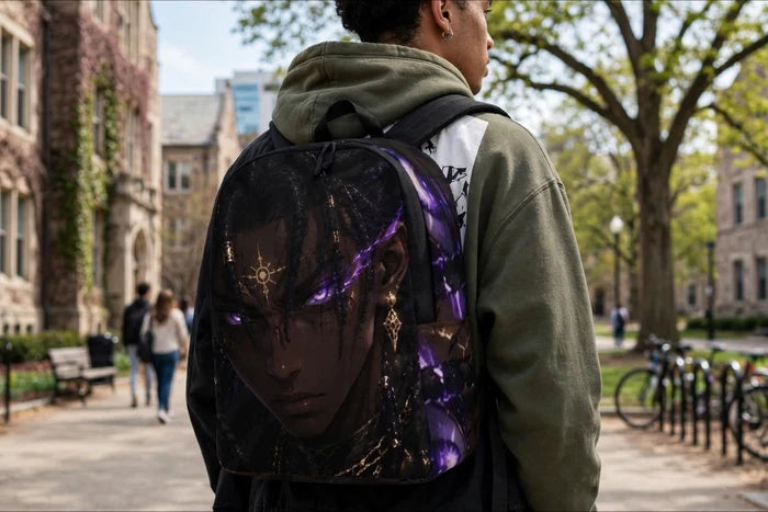 Zayren Minimalist Anime Backpack — dark purple streetwear product view 6