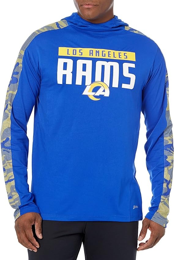 Zubaz NFL Los Angeles Rams Solid Rams Blue Elevated Lw Hoodie W/ Rams Camo Lines Accent